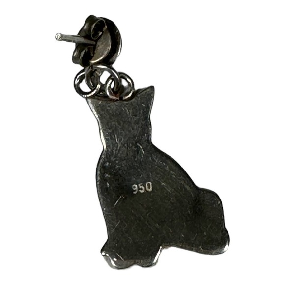 Vintage Sterling Silver Cat Earrings Post Stud 950 Lapis Lazuli Abalone Kitty - Picture 5 of 6